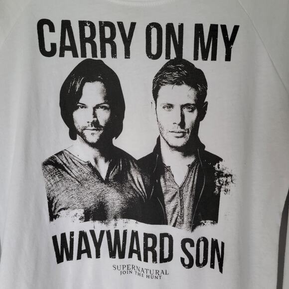 Supernatural Join The Hunt Shirt Sz M Carry On My Wayward Son White Long Sleeve - Picture 2 of 7